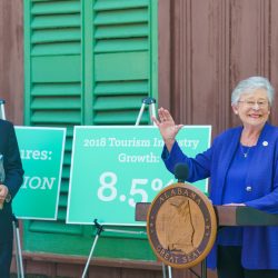 Governor Kay Ivey delivers remarks at the Annual Tourism Economic Impact Report Press Conference on Monday, May 20, 2019, at Old Alabama Town. 
(Governor's Office, Sydney A. Foster) 