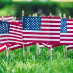 American flags on green grass