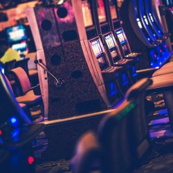 Casino Gambling Machines. Rows of Slot Machines and Other Video Money Games. Las Vegas, Nevada.