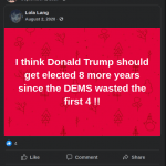 Billy Helms of Abbeville, AL sharing a post stating that Donald Trump should get more than two terms
