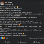 Ray Baxley of Blountville, AL shares a post claiming that Joe Biden has Demetia and Kamala Harris was a call girl, among other offensive and unfounded claims.