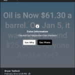 Floyd Burton from Sumiton, AL shares a false post stating oil prices have increased to $61 a barrel since Joe Biden took office.