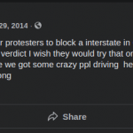 Lee Sims from Guntersville, AL shares a post on Facebook wishing the protestors in California protesting over Michael Brown's killing were on HWY 431, insuinuating drivers in Alabama would have ran over the protestors.