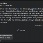 Lee Sims from Guntersville, AL shares his views on gay people and the NFL.