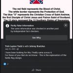 Bobby Bain of Ethelsville, AL shares a post on Facebook that falsely claims the colors and cross of the Confederate battle flag have religious significance.