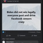 Bobby Bain of Ethelsville, AL shares a post on Facebook promoting the Big Lie, that the 2020 Presidential election was not won legally by Biden.