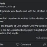 Rex Davis of Athens, AL Facebook post regarding 2020 election